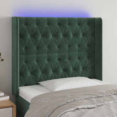 Cabecero con LED de terciopelo verde oscuro 103x16x118/128 cm