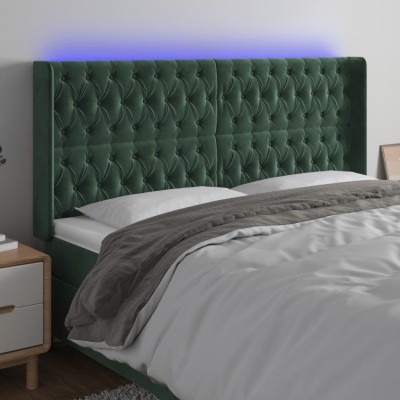 Cabecero con LED de terciopelo verde oscuro 203x16x118/128 cm