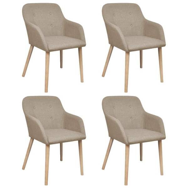 Sillas de comedor 4 uds tela y madera maciza de roble beige