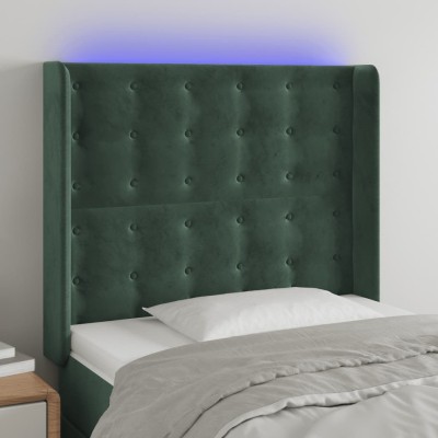 Cabecero con LED de terciopelo verde oscuro 83x16x118/128 cm