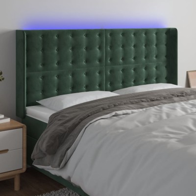 Cabecero con LED de terciopelo verde oscuro 163x16x118/128 cm
