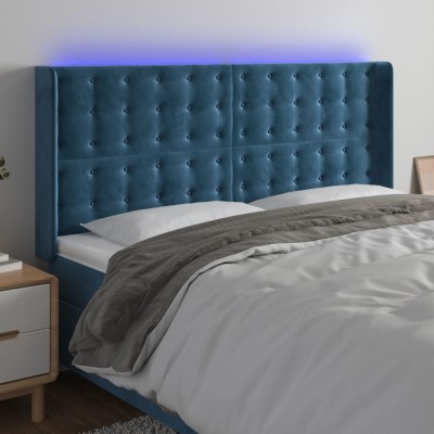 Cabecero con LED de terciopelo azul oscuro 183x16x118/128 cm