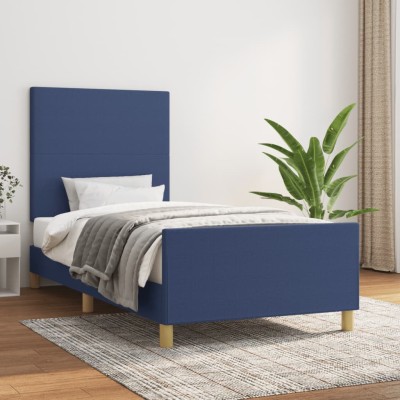 Estructura de cama sin colchón tela azul 90x190 cm