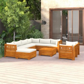 Muebles de jardín 10 piezas con cojines madera maciza de acacia