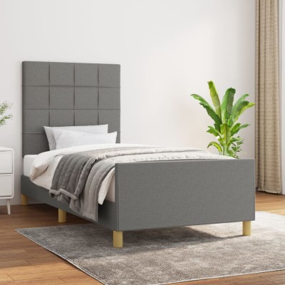 Estructura de cama sin colchón tela gris oscuro 90x200 cm