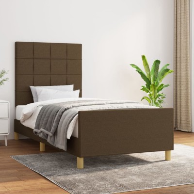 Estructura de cama sin colchón tela marrón oscuro 100x200 cm