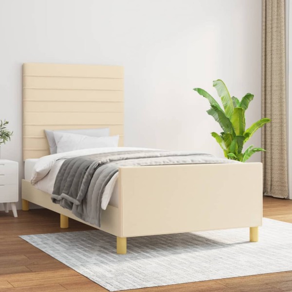 Estructura de cama sin colchón tela crema 100x200 cm
