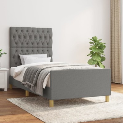 Estructura de cama sin colchón tela gris oscuro 90x200 cm