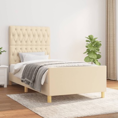 Estructura de cama sin colchón tela crema 90x200 cm
