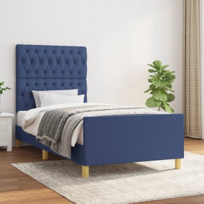 Estructura de cama sin colchón tela azul 100x200 cm