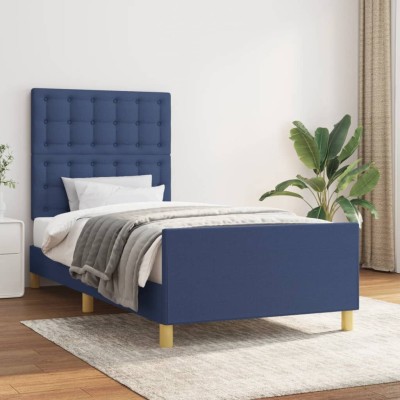 Estructura de cama sin colchón tela azul 100x200 cm