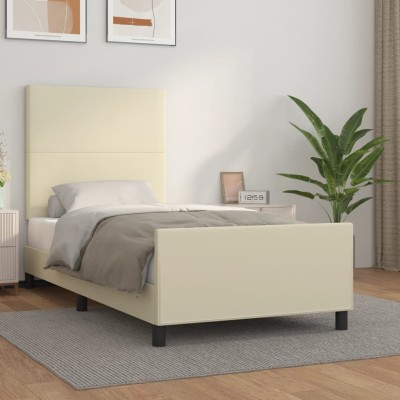 Estructura de cama sin colchón cuero sintético crema 100x200 cm