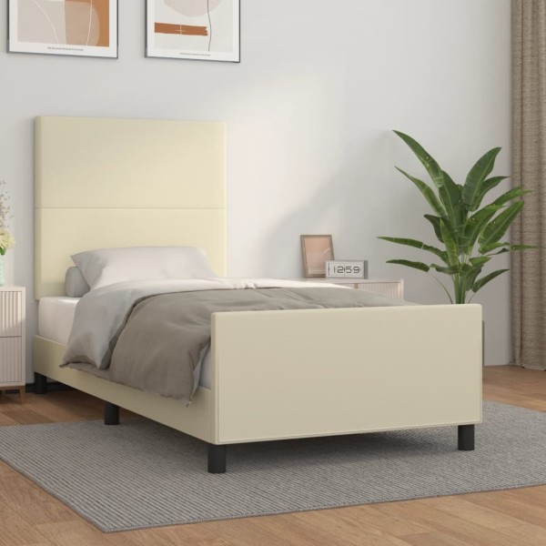 Estructura de cama sin colchón cuero sintético crema 100x200 cm