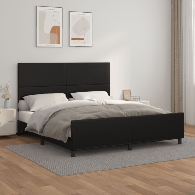 Estructura de cama sin colchón cuero sintético negro 160x200 cm