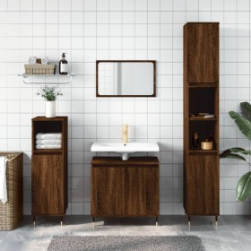 Set de muebles de baño 3 pzas madera contrachapada roble marrón