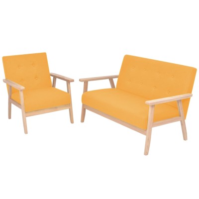 Juego de sofás de tela de 2 piezas color amarillo