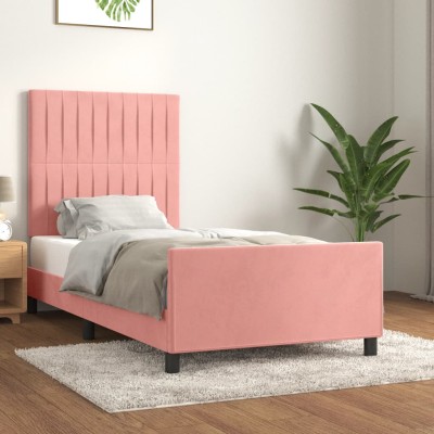 Estructura de cama sin colchón terciopelo rosa 90x200 cm
