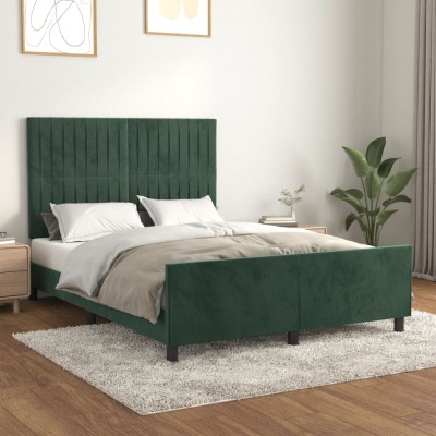 Estructura cama sin colchón terciopelo verde oscuro 140x190 cm