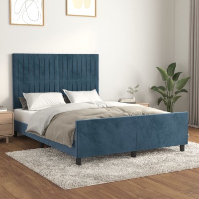 Estructura de cama sin colchón terciopelo azul oscuro 140x190cm