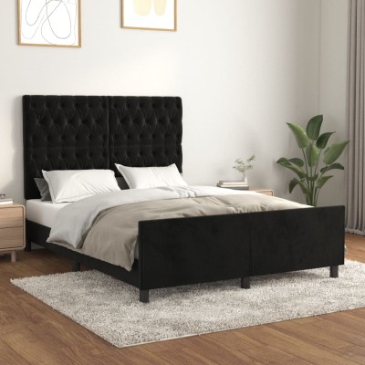 Estructura de cama sin colchón terciopelo negro 140x200 cm