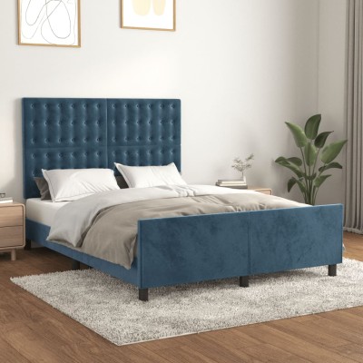 Estructura de cama sin colchón terciopelo azul oscuro 140x190cm