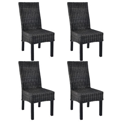 Sillas de comedor 4 unidades ratán Kubu y madera mango negro