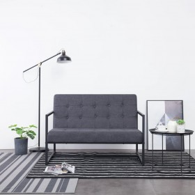 Sofá de 2 plazas con reposabrazos acero y tela gris oscuro