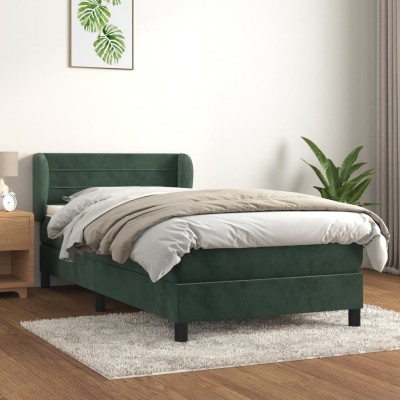Cama box spring con colchón terciopelo verde oscuro 90x190 cm