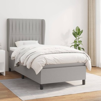 Cama box spring con colchón tela gris claro 90x200 cm