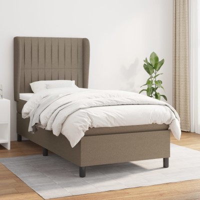 Cama box spring con colchón tela gris taupe 100x200 cm