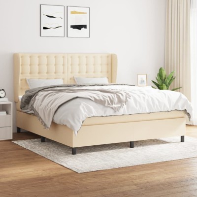 Cama box spring con colchón tela color crema 160x200 cm