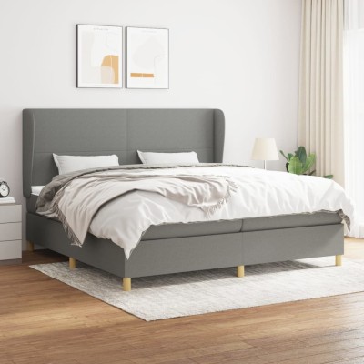 Cama box spring con colchón tela gris oscuro 200x200 cm