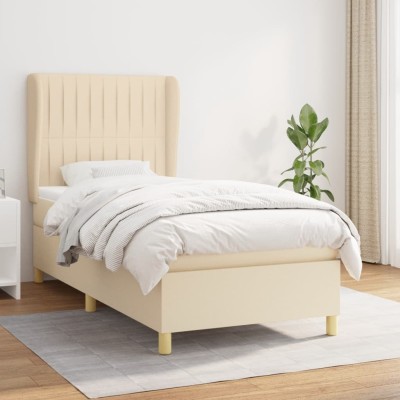 Cama box spring con colchón tela color crema 100x200 cm