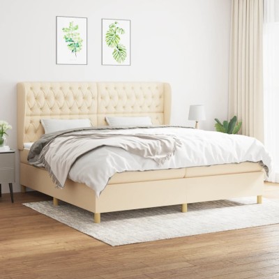 Cama box spring con colchón tela color crema 200x200 cm