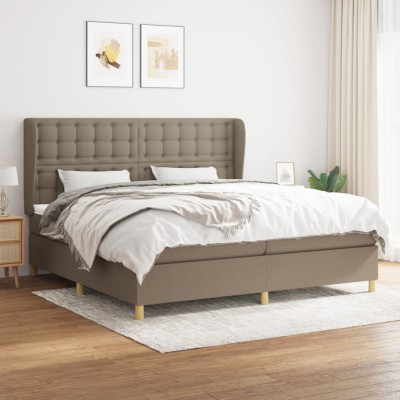 Cama box spring con colchón tela gris taupe 200x200 cm
