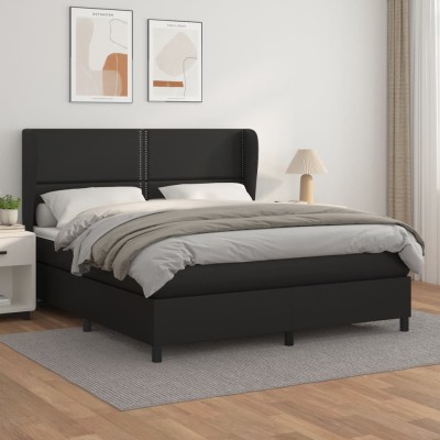 Cama box spring con colchón cuero sintético negro 180x200 cm