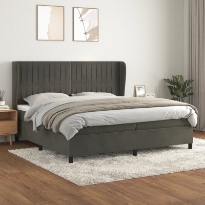 Cama box spring con colchón terciopelo gris oscuro 200x200 cm