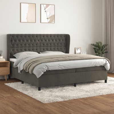 Cama box spring con colchón terciopelo gris oscuro 200x200 cm