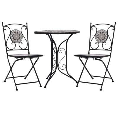 Set mesa y sillas bistró mosaico 3 pzas baldosa cerámica gris