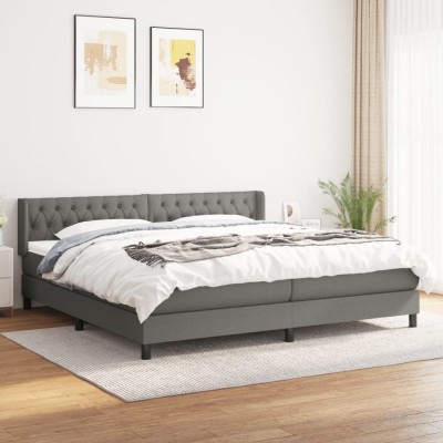 Cama box spring con colchón tela gris oscuro 200x200 cm