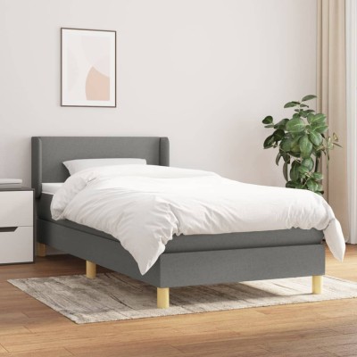 Cama box spring con colchón tela gris oscuro 80x200 cm