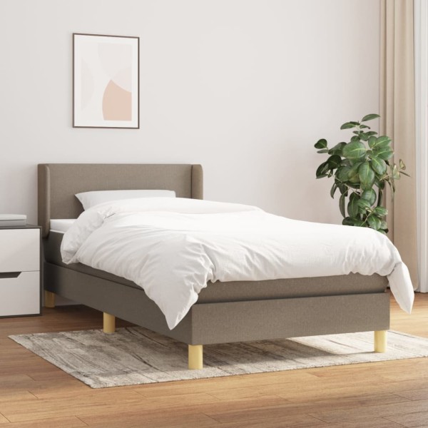 Cama box spring con colchón tela gris taupe 100x200 cm