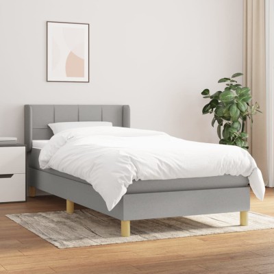 Cama box spring con colchón tela gris claro 100x200 cm