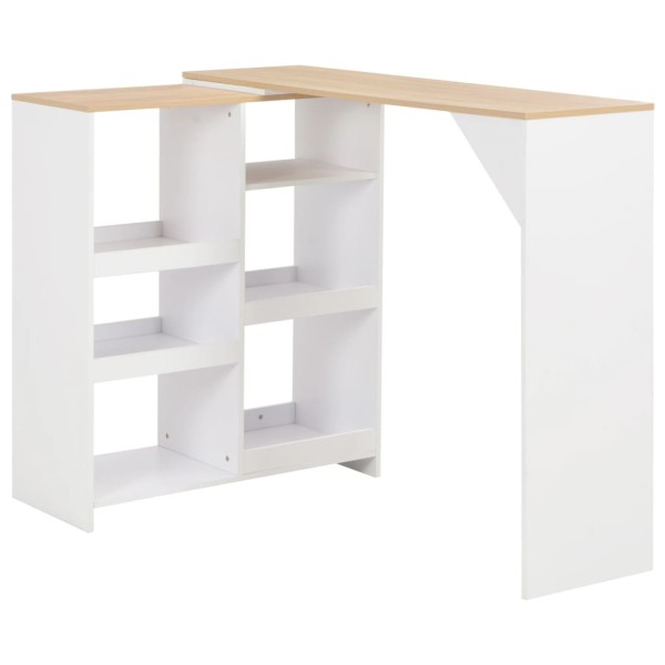 Mesa alta de bar con estante móvil blanca 138x39x110 cm