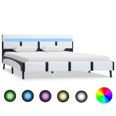 Estructura de cama con LED cuero sintético blanco 160x200 cm