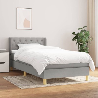 Cama box spring con colchón tela gris claro 80x200 cm