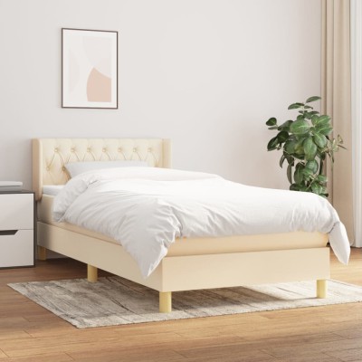 Cama box spring con colchón tela color crema 100x200 cm