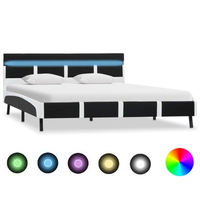 Estructura de cama con LED cuero sintético negro 160x200 cm