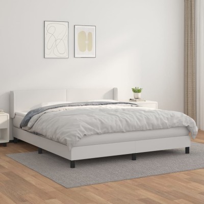 Cama box spring con colchón cuero sintético blanco 180x200 cm