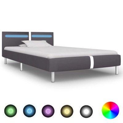 Estructura de cama con LED sin colchón cuero gris 90x200 cm
